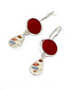Red Sea Glass and Retro Vintage Pottery Double Drop Earrings