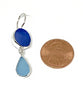 Blue & Dark Aqua Sea Glass Double Drop Earrings