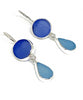 Blue & Dark Aqua Sea Glass Double Drop Earrings