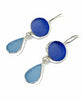 Blue & Dark Aqua Sea Glass Double Drop Earrings
