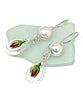 Red Rosebud Vintage Pottery with Pearl Double Drop Earrings