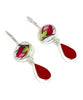 Red Rosebud Vintage Pottery with Red Stained Glass Double Drop Earrings