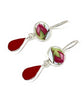 Red Rosebud Vintage Pottery with Red Stained Glass Double Drop Earrings