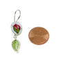 Rosebud and Green Leaf Vintage Pottery Double Drop Earrings