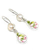 Pink Rosebud Vintage Pottery with Pearl Double Drop Earrings