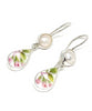 Pink Rosebud Vintage Pottery with Pearl Double Drop Earrings