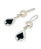 Spade Playing Card Vintage Pottery with Pearl Double Drop Earrings
