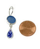 Steel Blue Sea Glass & Blue Floral Vintage Pottery Double Drop Earrings