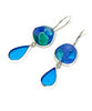 Sea Glass Inspired Fused Glass with Turquoise Stained Glass Double Drop Earrings