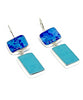 Blue & Aqua Fused Glass with Turquoise Stained Glass Large Rectangle Double Drop Earrings