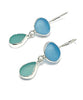 Turquoise and Aqua Natural Shape Sea Glass Double Drop Earrings