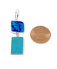 Blue & Aqua Fused Glass with Turquoise Stained Glass Large Rectangle Double Drop Earrings