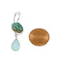 Bold Turquoise with Gold Vintage Pottery and Aqua Sea Glass Double Drop Earrings