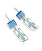 Aqua Stained Glass & Aqua and White Vintage Pottery Double Drop Earrings