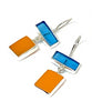 Clear Turquoise & Orange Stained Glass Double Drop Earrings