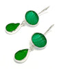 Textured Green and Green Sea Glass Double Drop Earrings