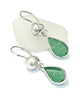 Textured Green Sea Glass with Pearl Earrings Double Drop Earrings