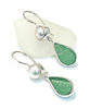 Textured Green Sea Glass with Pearl Earrings Double Drop Earrings