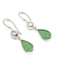 Textured Green Sea Glass with Pearl Earrings Double Drop Earrings