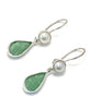 Textured Green Sea Glass with Pearl Earrings Double Drop Earrings