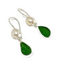 Textured Rich Green Sea Glass with Pearl Earrings Double Drop Earrings