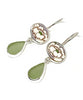 Oval White Flower Vintage Pottery with Light Sage Green Sea Glass Double Drop Earrings