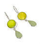 Yellow Mother of Pearl & Soft Lime Green Sea Glass Double Drop Earrings