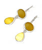 Amber Sea Glass with Yellow Mother of Pearl Double Drop Earrings