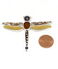 Dragonfly Pin with Amber & Brown Sea Glass and Brown & White Vintage Pottery