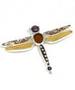 Dragonfly Pin with Amber & Brown Sea Glass and Brown & White Vintage Pottery