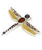 Dragonfly Pin with Amber & Brown Sea Glass and Brown & White Vintage Pottery
