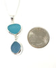 Aqua and Blue Sea Glass Double Pendant on Silver Chain
