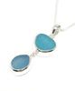 Aqua and Blue Sea Glass Double Pendant on Silver Chain