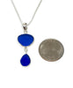 Blue & Textured Cobalt Sea Glass Double Pendant on Silver Chain