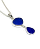 Blue & Textured Cobalt Sea Glass Double Pendant on Silver Chain