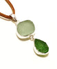 Coke Bottle Blue & Green Textured Sea Glass Double Pendant on Suede Cord
