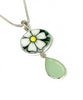 White & Yellow Flower Vintage Pottery and Light Aqua Sea Glass Double Pendant