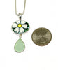 White & Yellow Flower Vintage Pottery and Light Aqua Sea Glass Double Pendant