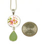 Soft Pink Floral Vintage Pottery and Sage Sea Glass Double Pendant