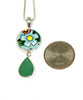 Turquoise & Yellow Flower Vintage Pottery and Aqua Sea Glass Double Pendant