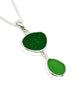 Green & Lime Green Sea Glass Double Pendant on Silver Chain