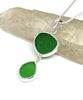 Green & Lime Green Sea Glass Double Pendant on Silver Chain