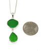 Green & Textured Green Sea Glass Double Pendant on Silver Chain