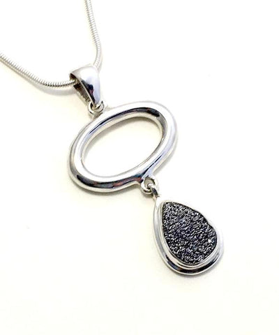 Gray Geode & Silver Loop Pendant on Sterling Silver Chain