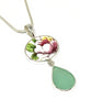 Pink & White Flower Vintage Pottery with Aqua Sea Glass Double Pendant