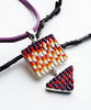 Orange, Purple and White Beaded Glass Double Pendant on Suede Cord