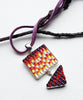 Orange, Purple and White Beaded Glass Double Pendant on Suede Cord