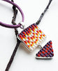 Orange, Purple and White Beaded Glass Double Pendant on Suede Cord