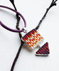Orange, Purple and White Beaded Glass Double Pendant on Suede Cord