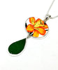 Orange Flower Vintage Pottery and Green Sea Glass Double Pendant